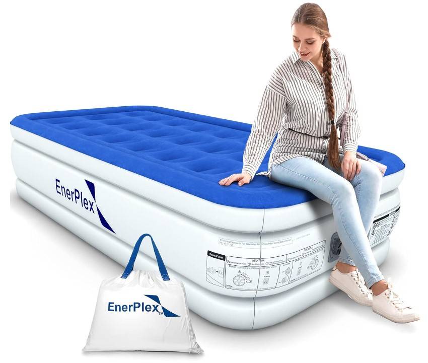 EnerPlex Air Mattress with Built-in Pump - Double Height Inflatable Mattress for Camping, Home & Portable Travel - Durable Blow Up Bed with Dual Pump - Easy to Inflate/Quick Set UP