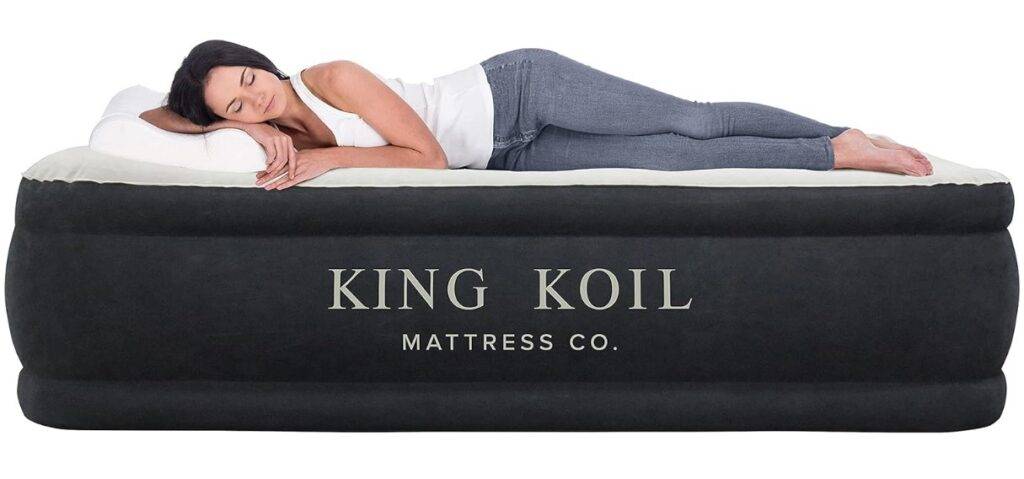 King Koil Pillow Top Plush Queen Air Mattress With Built-in High-Speed Pump Best For Home, Camping, Guests, 20" Queen Size Luxury Double Airbed Adjustable Blow Up Mattress, Waterproof, 1-Year Warranty