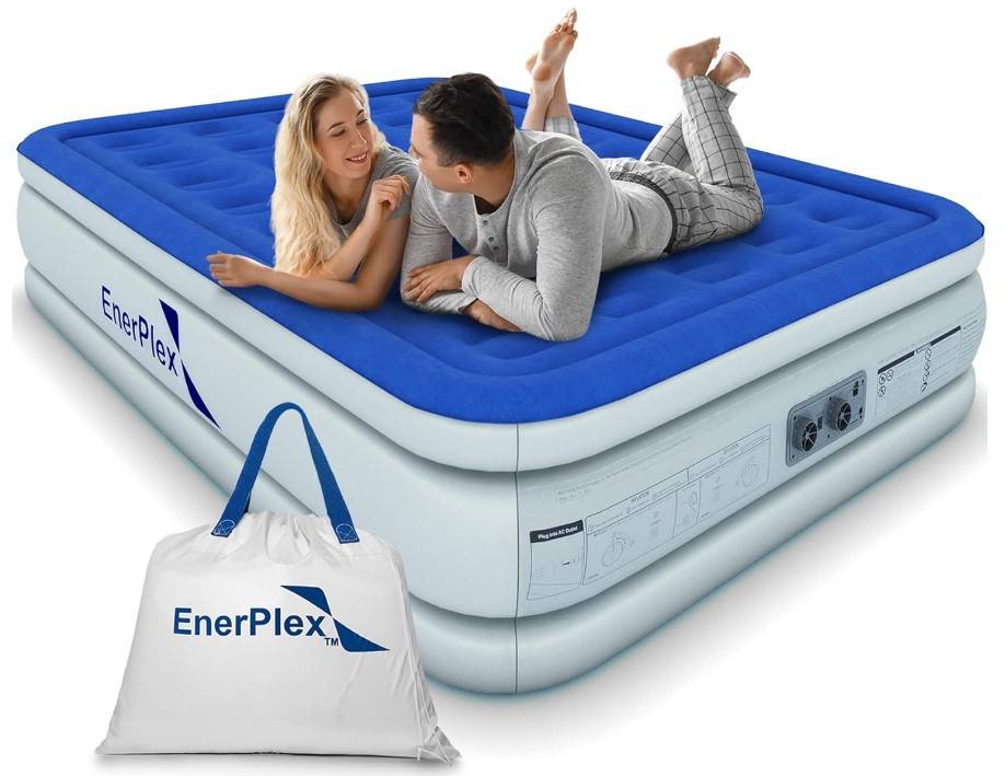 EnerPlex Air Mattress with Built-in Pump - Double Height Inflatable Mattress for Camping, Home & Portable Travel - Durable Blow Up Bed with Dual Pump - Easy to Inflate/Quick Set UP