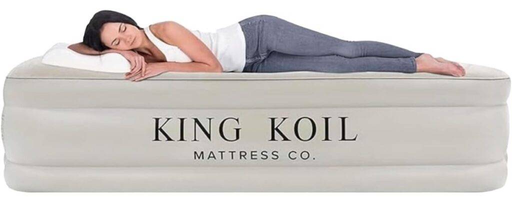 King Koil Luxury Air Mattress with Built-in High Speed Pump for Camping, Home & Guests - Air Mattresses Twin Size Airbed Luxury Inflatable Blow Up Mattress Waterproof