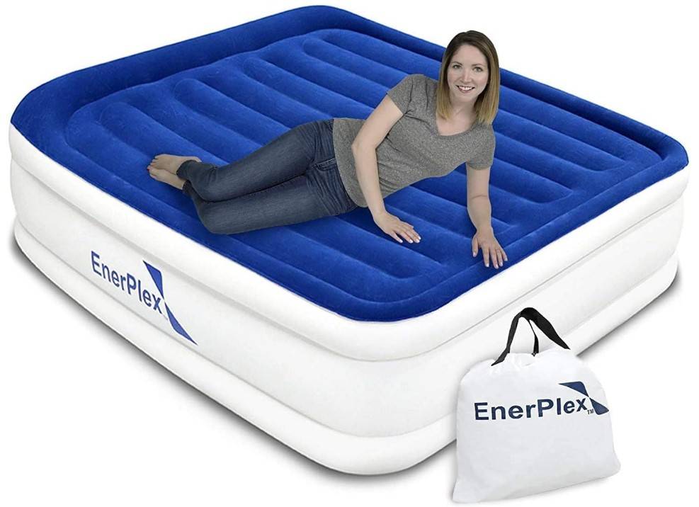 EnerPlex Twin Air Mattress with Built in Pump - 13" Luxury Size Self-Inflating Blow Up Mattress with Neck Support - Inflatable Air Bed for Portable Travel & Home Use (Blue/White)