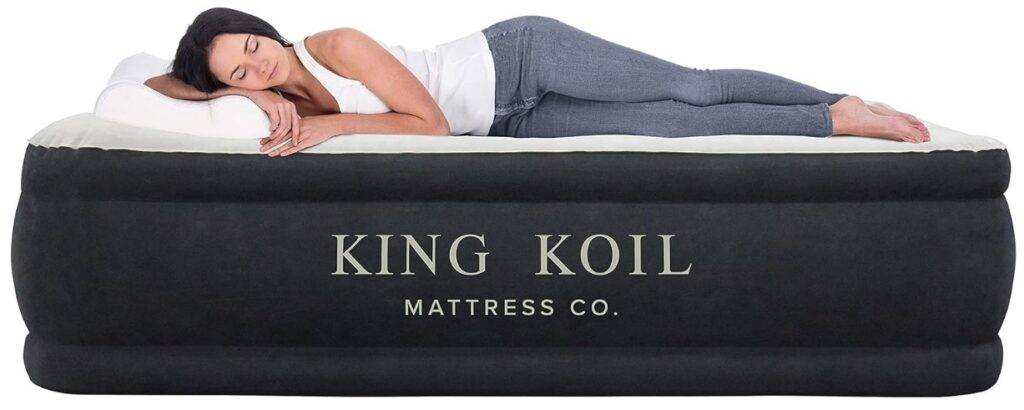 King Koil Pillow Top Plush Queen Air Mattress With Built-in High-Speed Pump Best For Home, Camping, Guests, 20" Queen Size Luxury Double Airbed Adjustable Blow Up Mattress, Waterproof, 1-Year Warranty