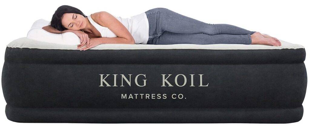 King Koil Pillow Top Plush Queen Air Mattress With Built-in High-Speed Pump Best For Home, Camping, Guests, 20" Queen Size Luxury Double Airbed Adjustable Blow Up Mattress, Waterproof, 1-Year Warranty