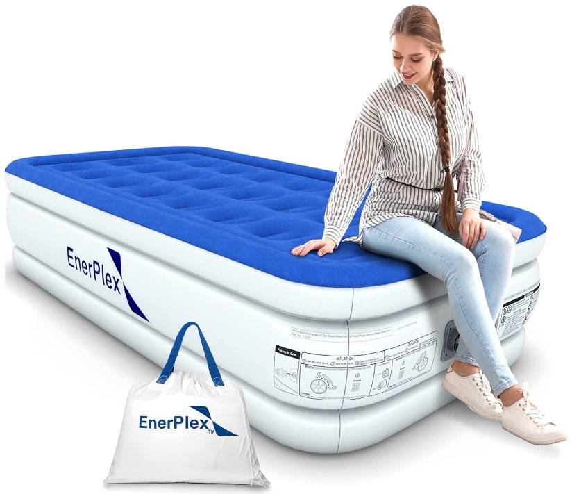 EnerPlex Air Mattress with Built-in Pump - Double Height Inflatable Mattress for Camping, Home & Portable Travel - Durable Blow Up Bed with Dual Pump - Easy to Inflate/Quick Set UP