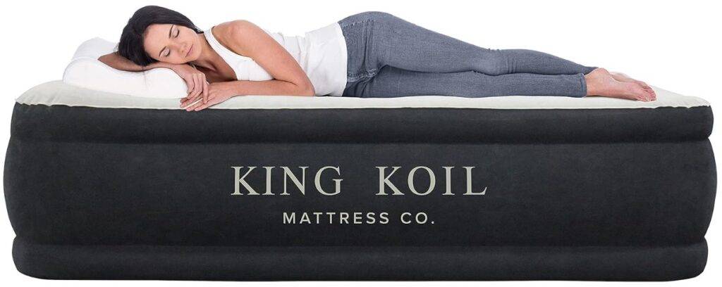 King Koil Pillow Top Plush Queen Air Mattress With Built-in High-Speed Pump Best For Home, Camping, Guests, 20" Queen Size Luxury Double Airbed Adjustable Blow Up Mattress, Waterproof, 1-Year Warranty