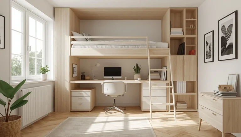 Loft Bed with Desk Underneath for Small Bedrooms