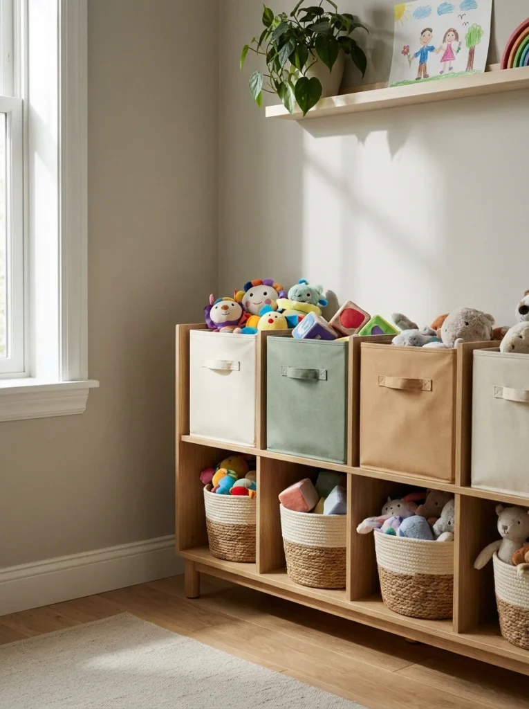 Use Open Bins and Baskets for Easy Clean-Up